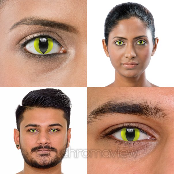 Chromaview Lenti A Contatto Colorate Gialle Da Gatto UV I Glow 30 Giorni